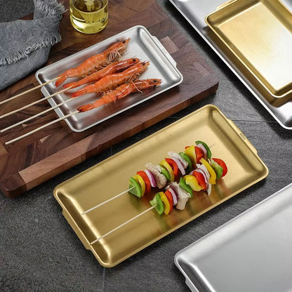 Assiette Rectangulaire en Acier Inoxydable 304 Dorée – Assiette à Légumes & Sushi de Style Coréen Épaissie ✨