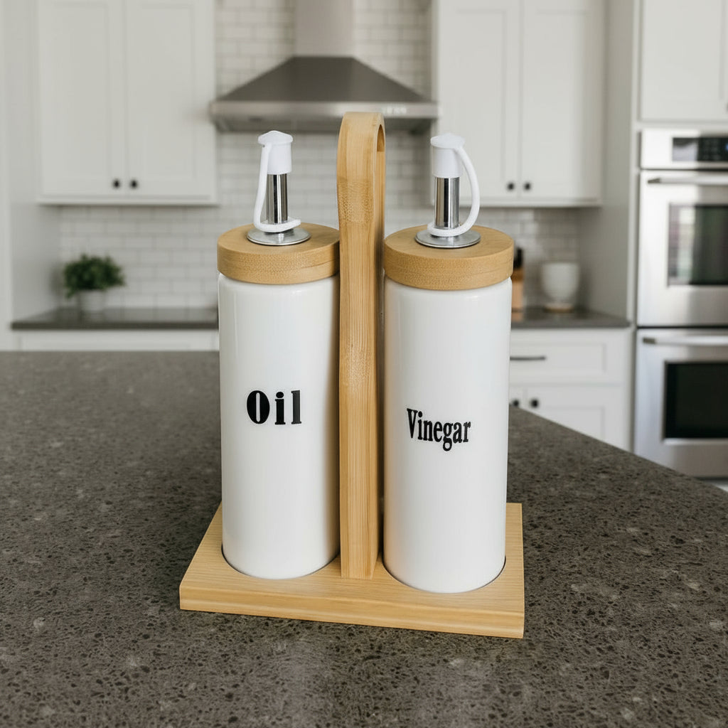 Set huilier & vinaigrier – Bambou & Céramique