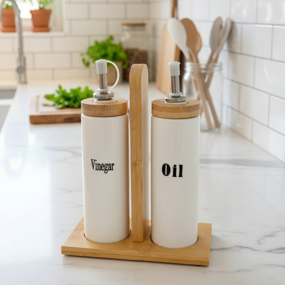 Set huilier & vinaigrier – Bambou & Céramique