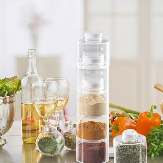 Ensemble de Rangement d'Épices Empilables avec Sel et Poivre en Bouteilles de Verre Transparent