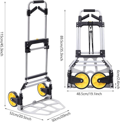 Chariot Pliable Robuste – Charge 120 kg, Hauteur Réglable & Roues Silencieuses