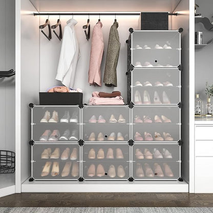 Étagère à chaussures avec dix étages et cinq portes, assemblable et démontable