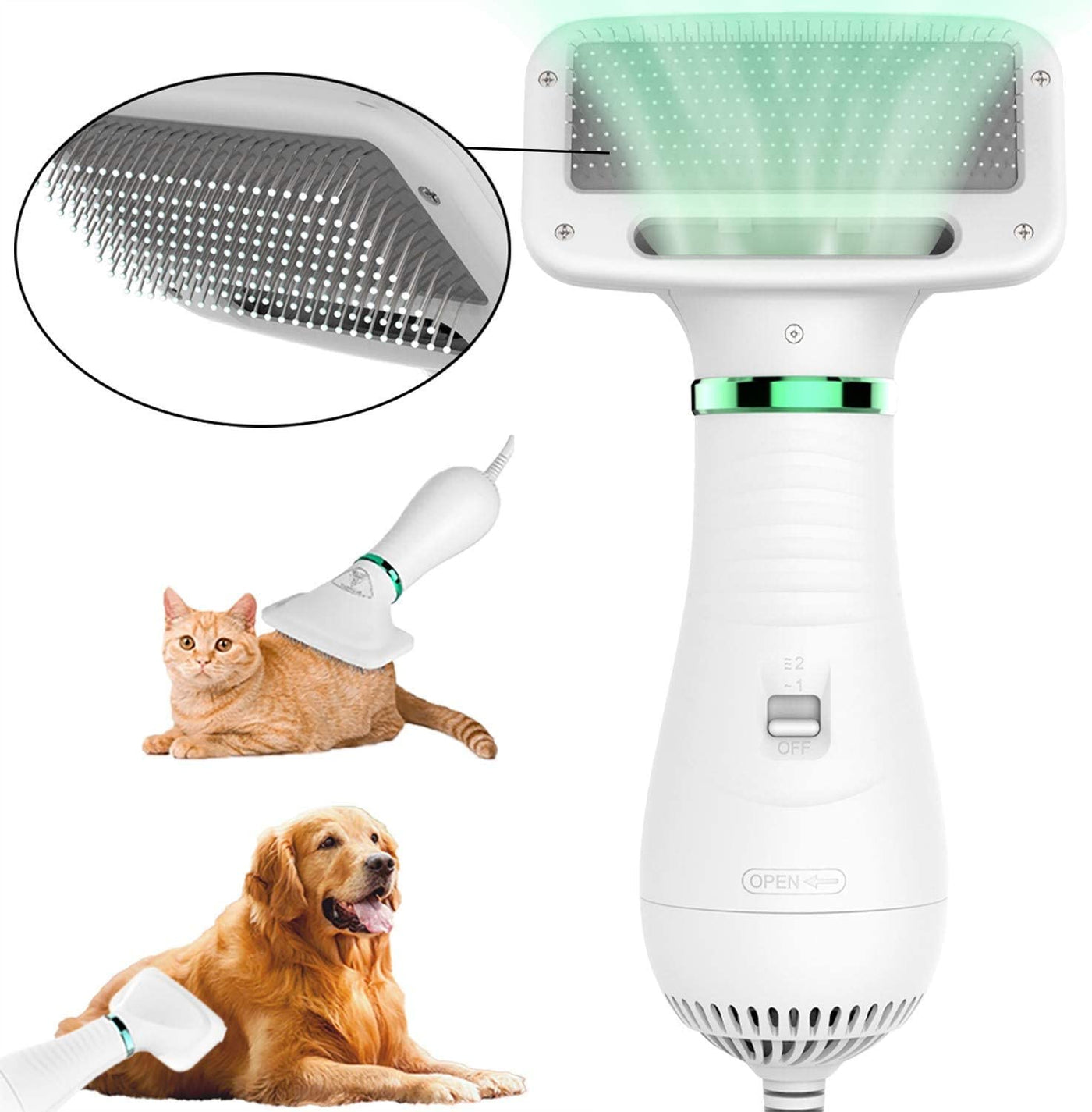 Brosse antibruit et sèche-cheveux 2 en 1 pour chats et chiens