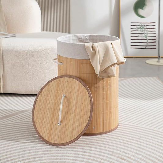 Panier à linge rond en bambou en forme de tonneau