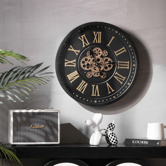 Grande horloge murale avec engrenages mobiles