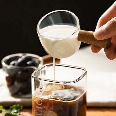 Élégantes Tasses à Mesurer en Verre avec Manche en Bois