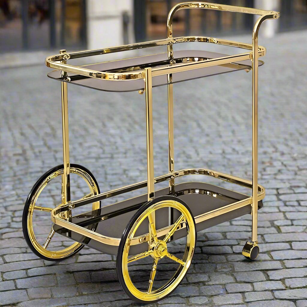 Chariot de service mobile de luxe en acier inoxydable