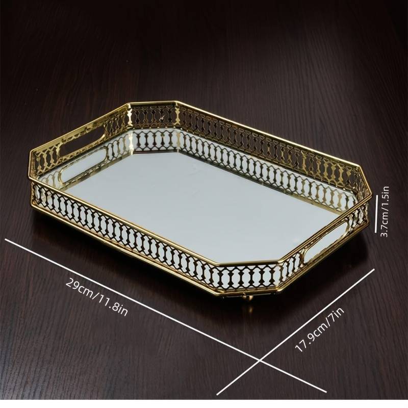 Plateau métallique en verre miroir doré