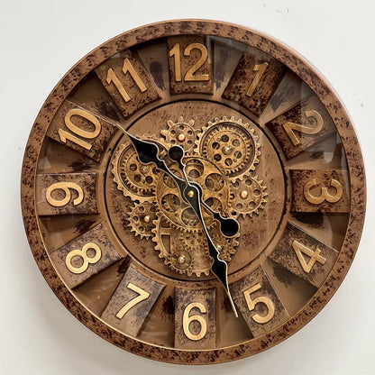 Horloge Murale Vintage à Engrenages, Style Industriel 3D