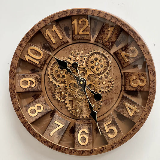 Horloge Murale Vintage à Engrenages, Style Industriel 3D