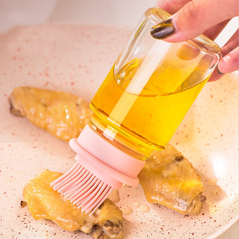 Distributeur d'Huile en Verre Élégant avec Tête de Brosse en Silicone