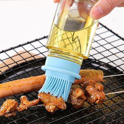 Distributeur d'Huile en Verre Élégant avec Tête de Brosse en Silicone