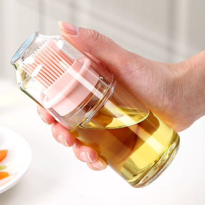 Distributeur d'Huile en Verre Élégant avec Tête de Brosse en Silicone