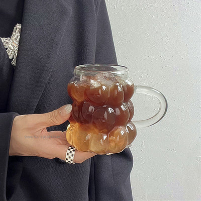 Tasse en verre transparente en forme de raisin avec poignée