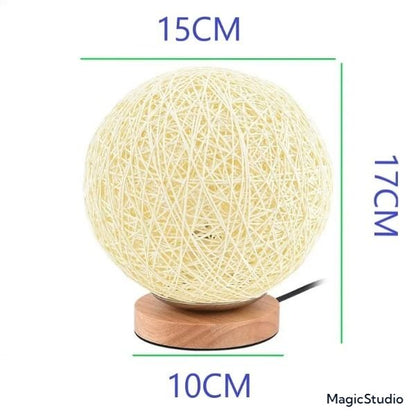 Lampe LED Moderne en Bois Massif avec Boule de Rotin