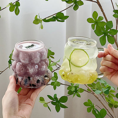 Tasse en verre transparente en forme de raisin avec poignée