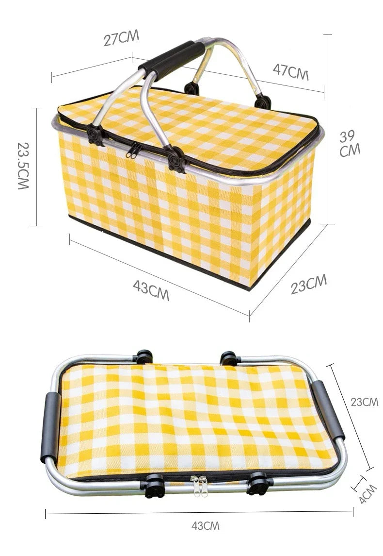 Panier de Pique-Nique Multifonction avec Grande Capacité - Idéal pour Camping, Barbecue et Pêche.