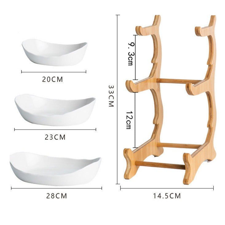 Ensemble de trois bols à trois niveaux avec support en bambou