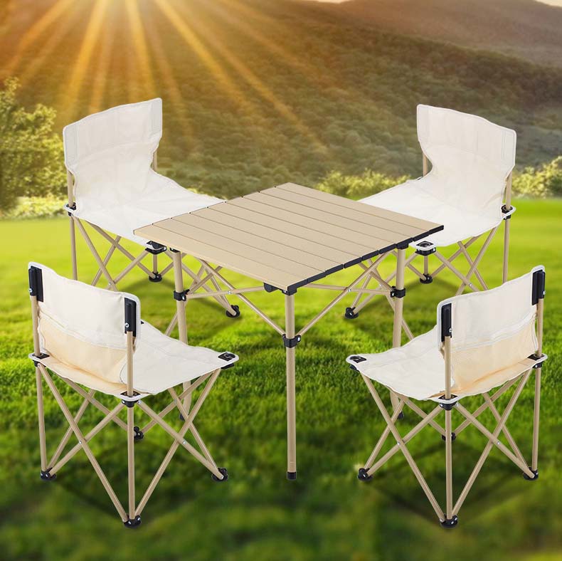 Table pliable de camping avec 4 sièges Acier Aluminium