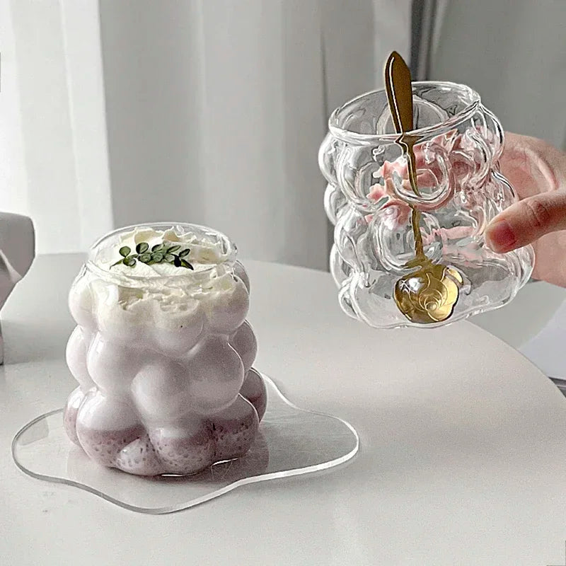 Tasse en verre transparente en forme de raisin avec poignée