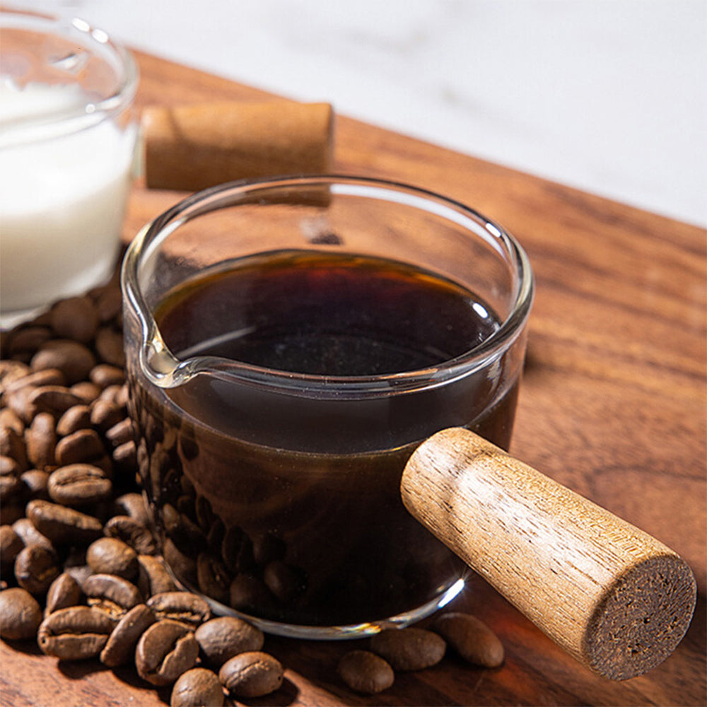 Élégantes Tasses à Mesurer en Verre avec Manche en Bois