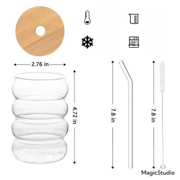 Verre Créatif Ondulé avec Couvercle et Paille