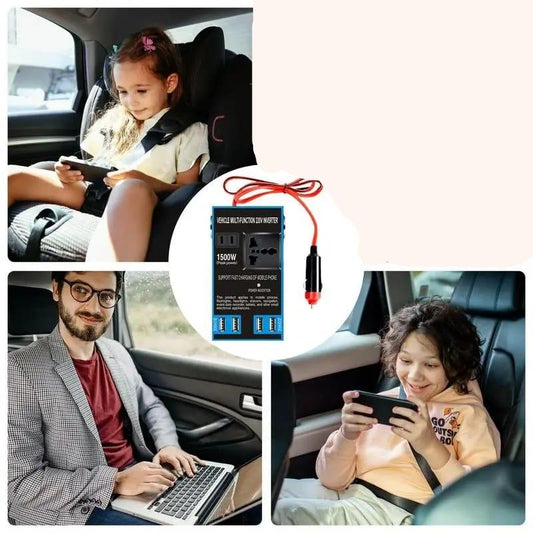 Adaptateur secteur 1 500 watt : alimente la voiture et charge l'ordinateur et le téléphone portable