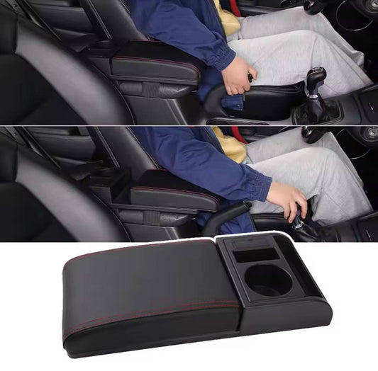 Accoudoir de voiture en cuir PU avec porte gobelet, boîte de rangement