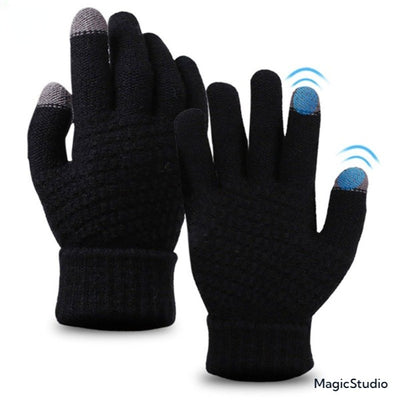 Gants tricotés chauds d'hiver pour écran tactile de téléphone portable.