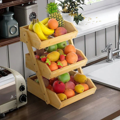 Panier à fruits et légumes en bambou à 3 niveaux et 2 niveaux.