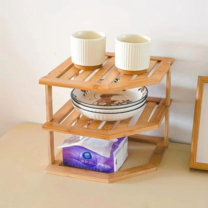 Étagère en Bambou 2 Niveaux – Rangement Bureau, Cuisine & Déco