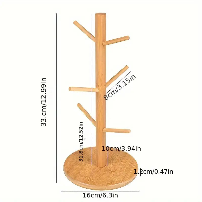Support de tasse en bambou avec 6 crochets.