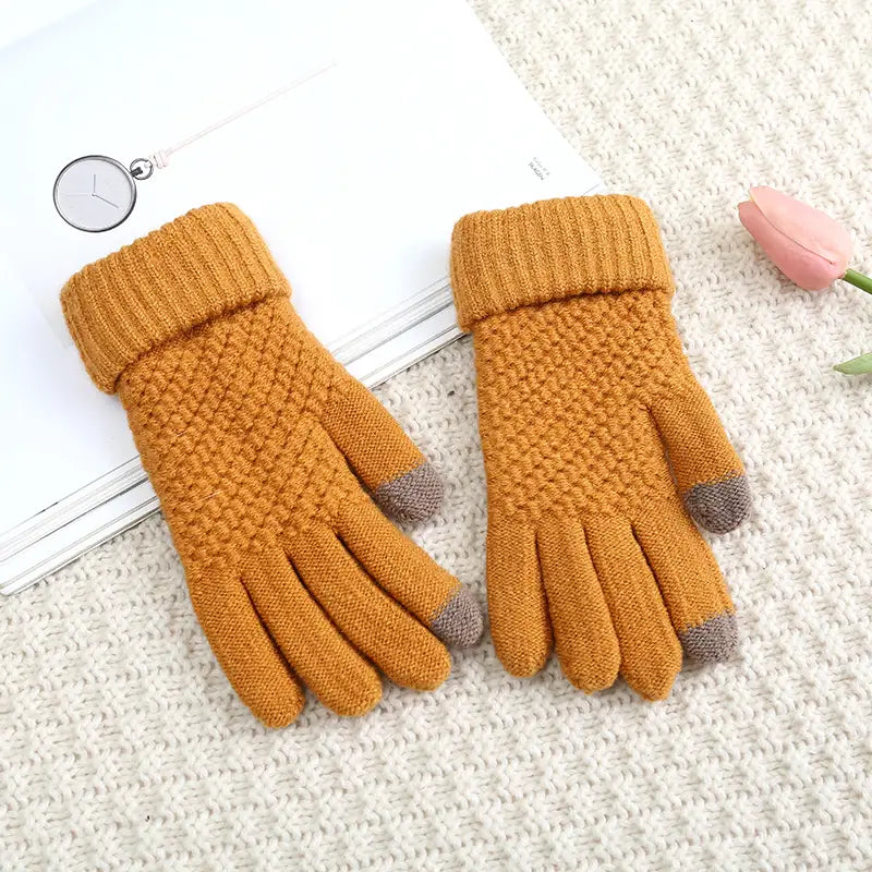 Gants tricotés chauds d'hiver pour écran tactile de téléphone portable.