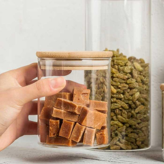 Lot de pots hermétiques en verre avec couvercle en bois , 7 pièces avec support