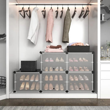 Étagère à chaussures avec dix étages et cinq portes, assemblable et démontable