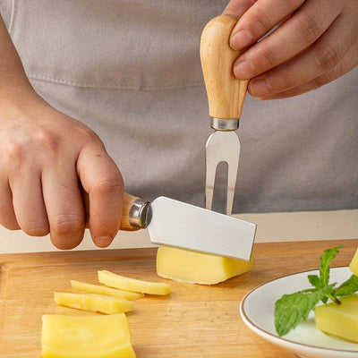 Trancheuse à Fromage en Acier Inoxydable avec Manche en Bois, 4 Pièces.