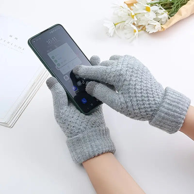 Gants tricotés chauds d'hiver pour écran tactile de téléphone portable.