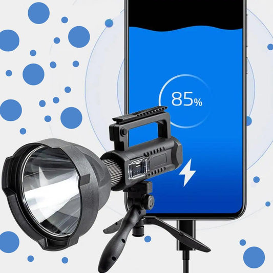 Projecteur super lumineux, 4 modes, étanche IPX5 avec trépied et banque d'alimentation