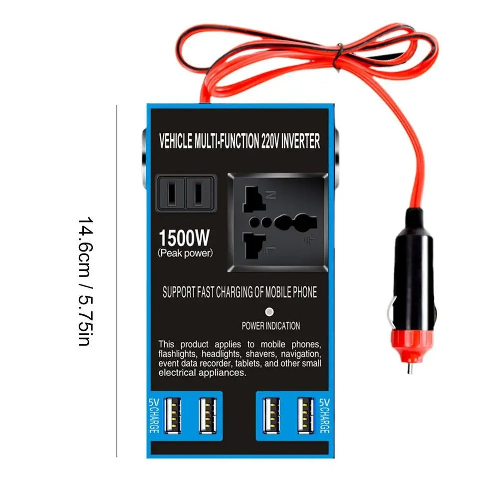 Adaptateur secteur 1 500 watt : alimente la voiture et charge l'ordinateur et le téléphone portable