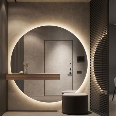 Modern round LED mirror adds beauty to your space.