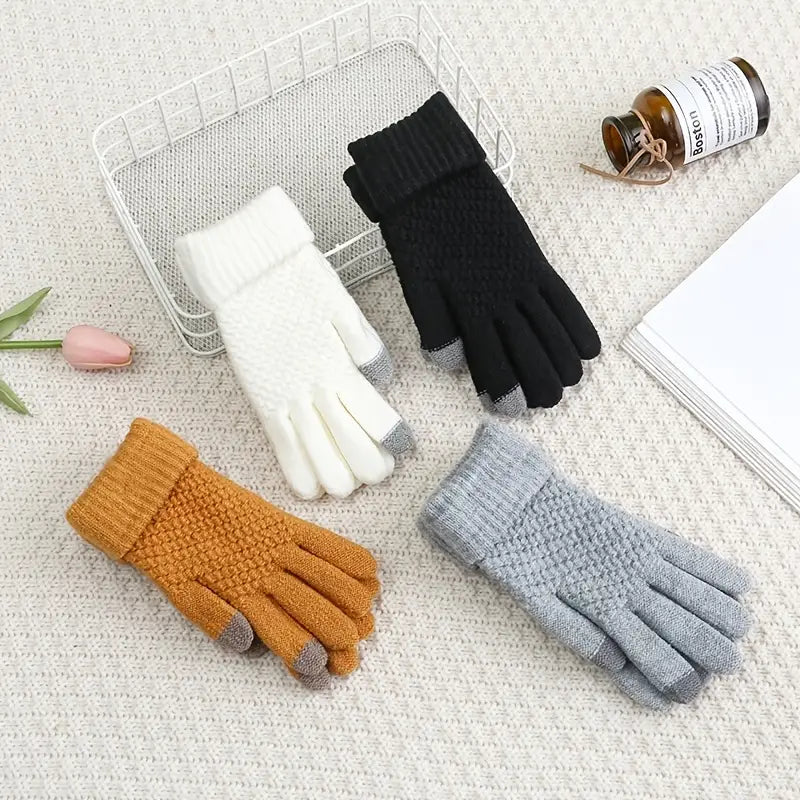 Gants tricotés chauds d'hiver pour écran tactile de téléphone portable.