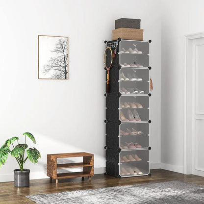 Étagère à chaussures avec dix étages et cinq portes, assemblable et démontable