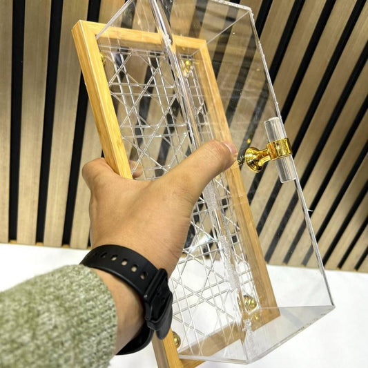Vitrine Élégante en Acrylique avec Base en Bambou