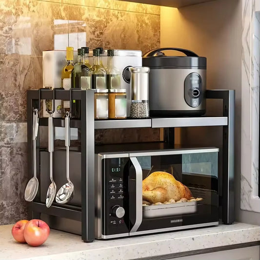 Étagère de rangement rétractable pour micro-ondes.
