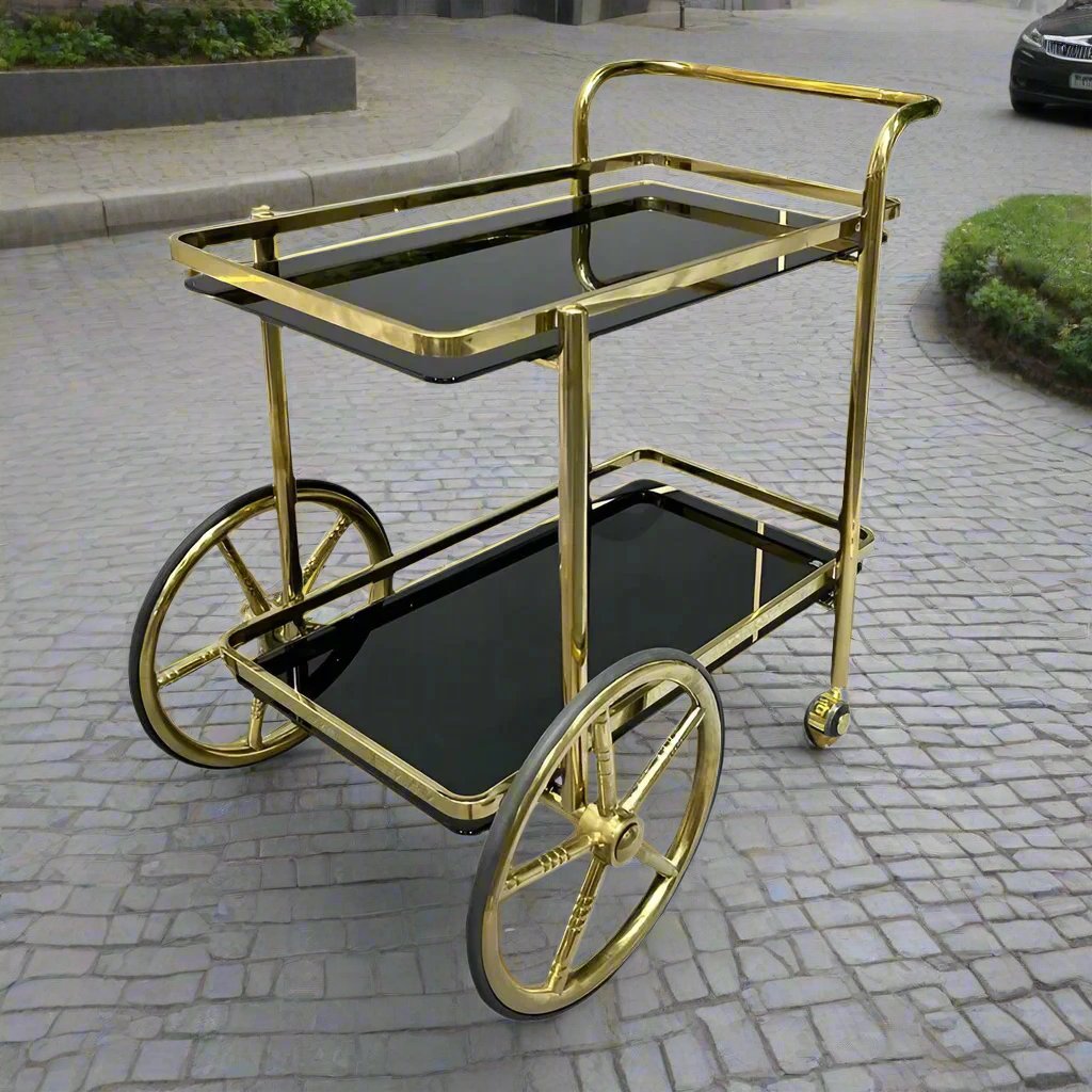 Chariot de service mobile de luxe en acier inoxydable