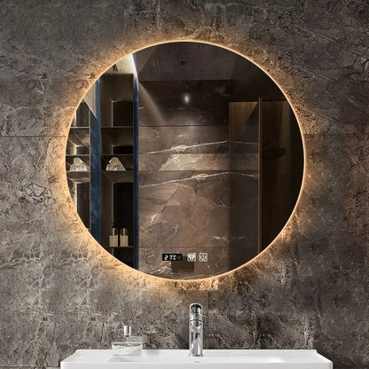 Modern round LED mirror adds beauty to your space.