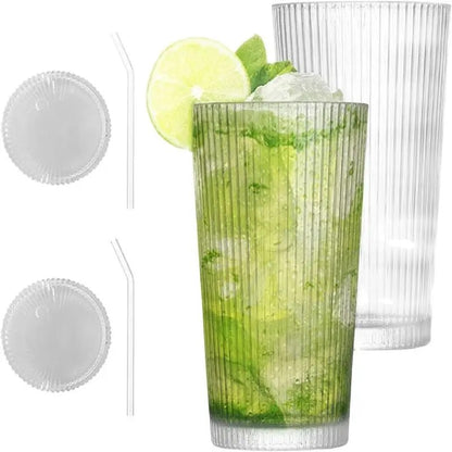 Verre Transparent avec Couvercle et Paille, 4pcs .