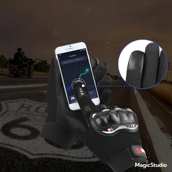 Gants de moto avec empreinte digitale de téléphone