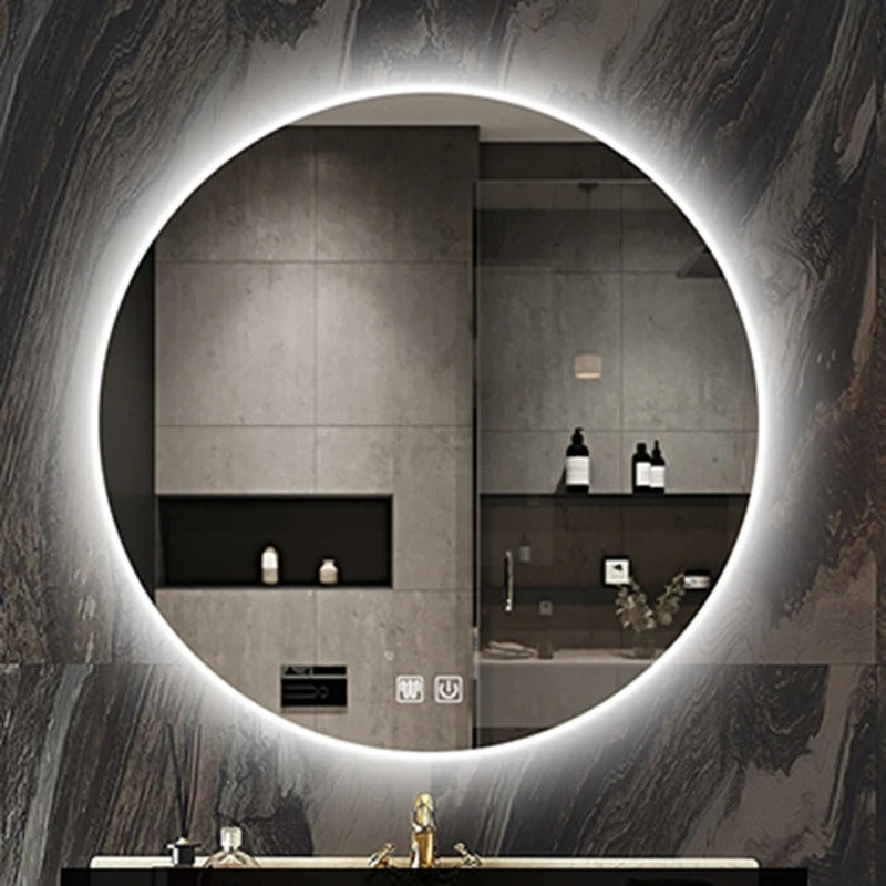 Modern round LED mirror adds beauty to your space.