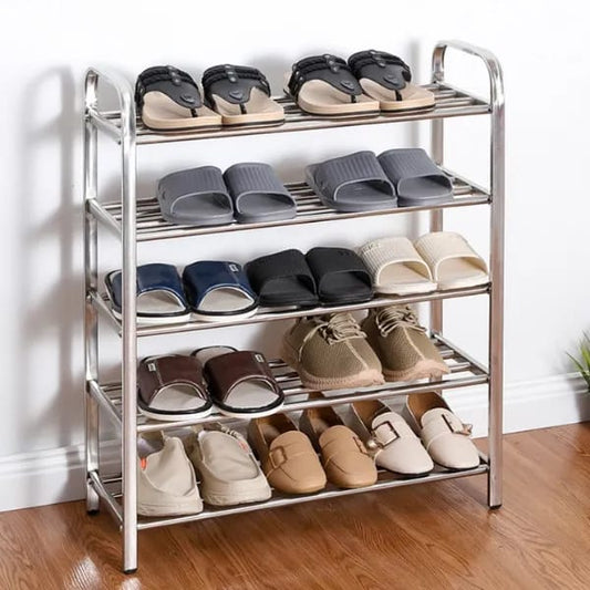 Étagère à Chaussures en Acier Inoxydable à 5 Niveaux , Compacte et Économique